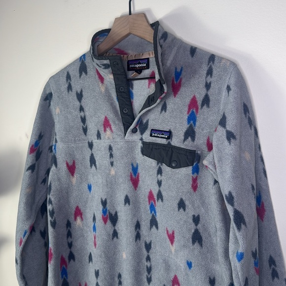 Patagonia Synchilla‎ Snap Collar Gray Print Fleece Pullover Women’s Size Medium - Picture 2 of 7
